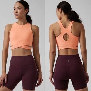 Athleta Conscious Cut-Out Crop Coral Sunset Twist Tank Top Sports Bra